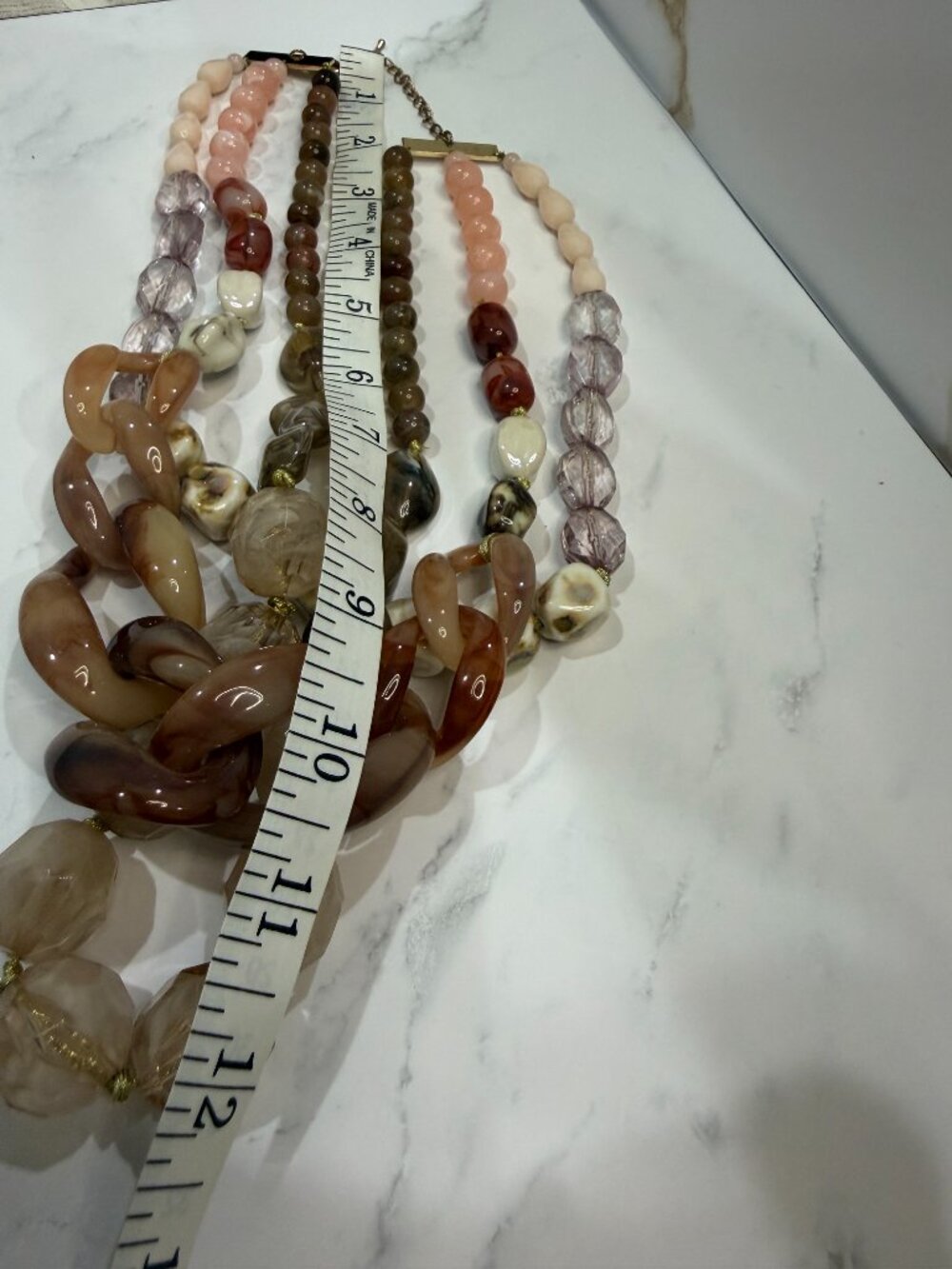 Layered Amber Resin Lucite Shell Bead Link Statement Necklace Unbranded - Picture 6 of 6